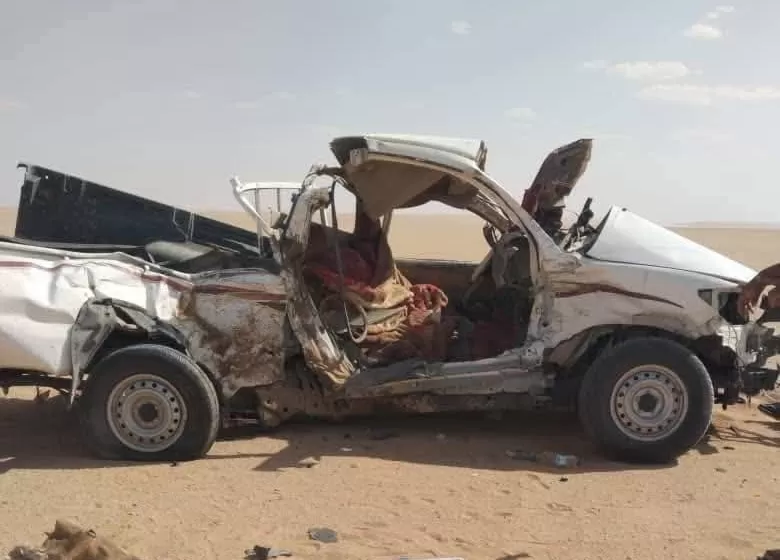 اليمن: وفاة 4 أشخاص من أسرة واحدة بحادث تصادم مروع بصحراء الجوف
